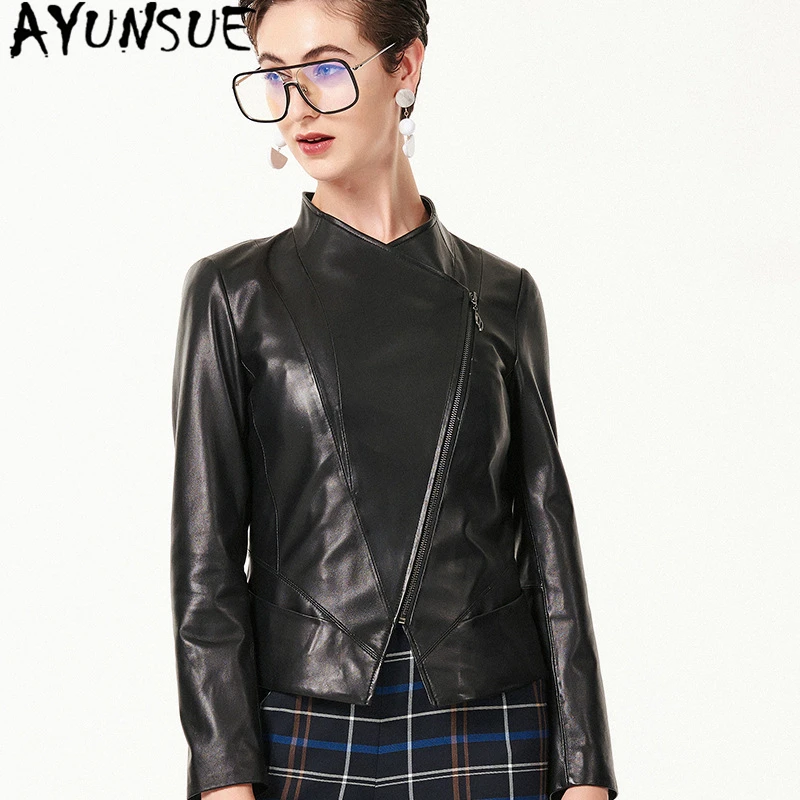 AYUNSUE Real Leather Jacket Women Clothes 2020 Korean Fit Streetwear Genuine Leather Jackets Short Sheepskin Motorcycle Coat 226