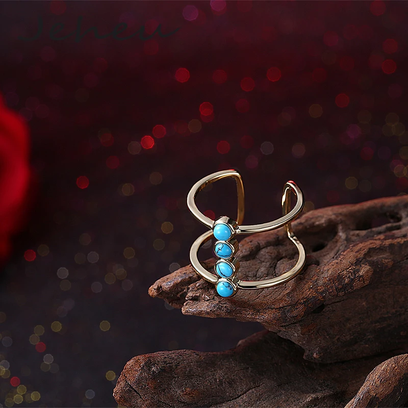 Free Size Gold Color Wide Ring for Women Fashion Turquoise Stone Double Layer | Украшения и аксессуары