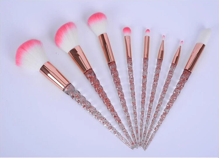 Кристалл 8 шт Кисти Unicorn Brush Кисти для макияжа Набор нейлоновых волос для бровей Тени для век кисть для пудры Golden Rose Портативный кисточки maquiagem