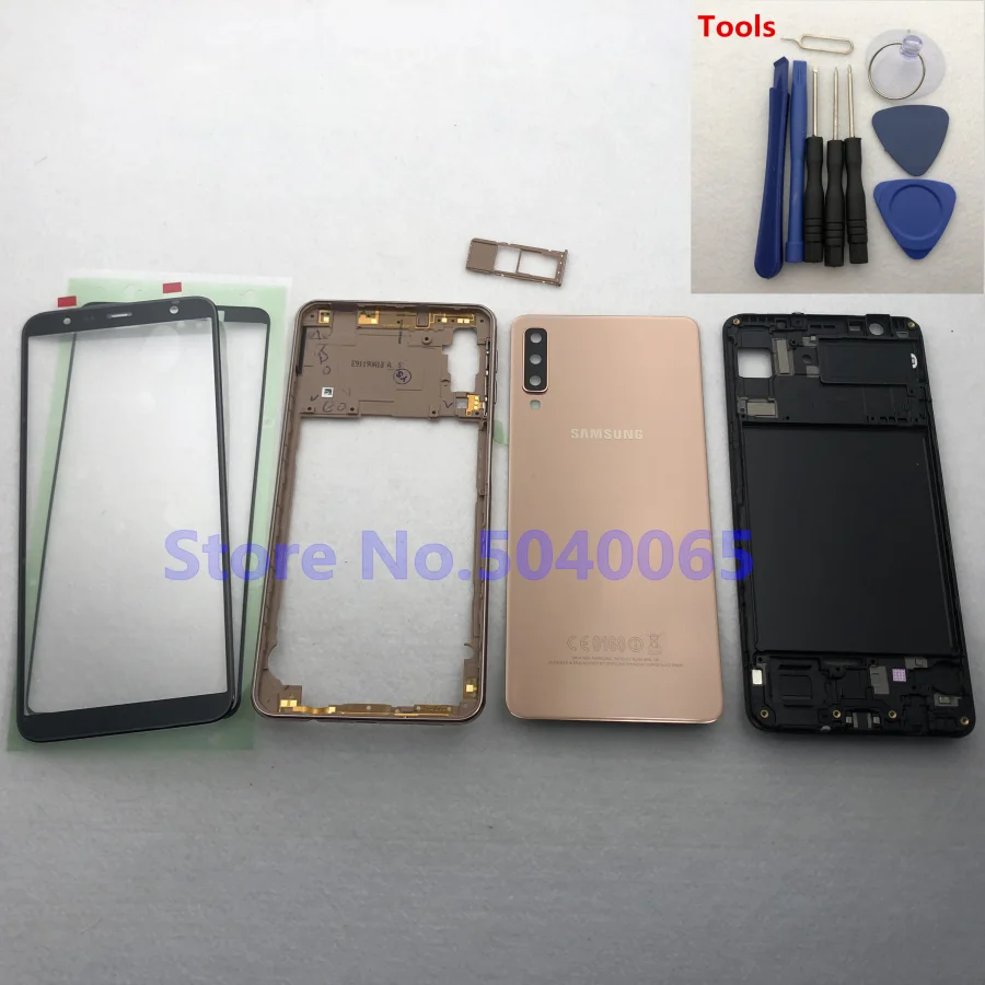 Для Samsung A7 2018 SM A750F полный корпус Передняя средняя рамка пластина задняя крышка