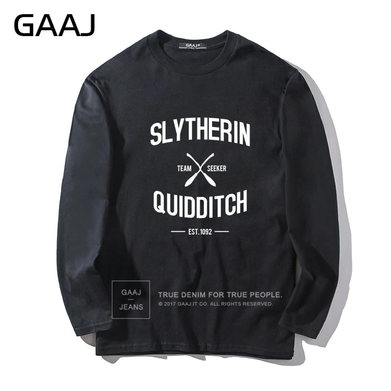 Мужская футболка с надписью GAAJ "Slytherin Quidditch Team", брендовая одежда с круглым вырезом для мужчин и женщин, унисекс, с длинным рукавом, в стиле хип-хоп, летняя