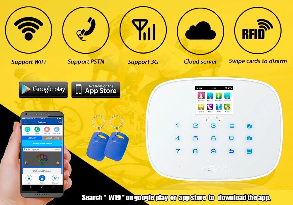 KERUI W193 3g wifi PSTN GSM домашняя охранная система Alarme комплекты белый lcd 2,4 дюймов TFT цветной экран дисплей сигнализация s