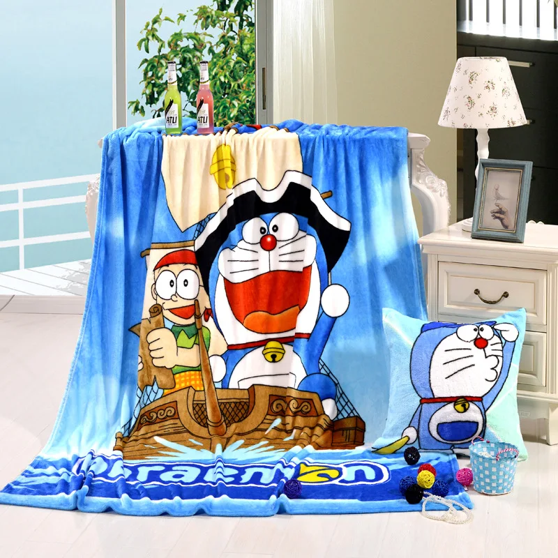 Небесно-голубое плюшевое фланелевое одеяло Doraemon, покрывало для дивана/кровати/самолета, кондиционер для детей, для мальчиков, 150X200 см
