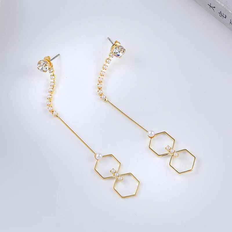 Fashion Shell Statement Earrings Imitation Pearls Hexagon Drop For Women Dangle Modern Jewelry | Украшения и аксессуары