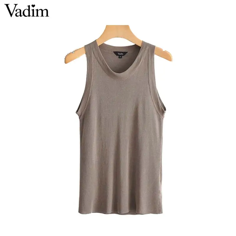 Vadim women knitted sleeveless solid stretchy tank tops O neck stylisht female basic chic casual blouse blusas WA303 |