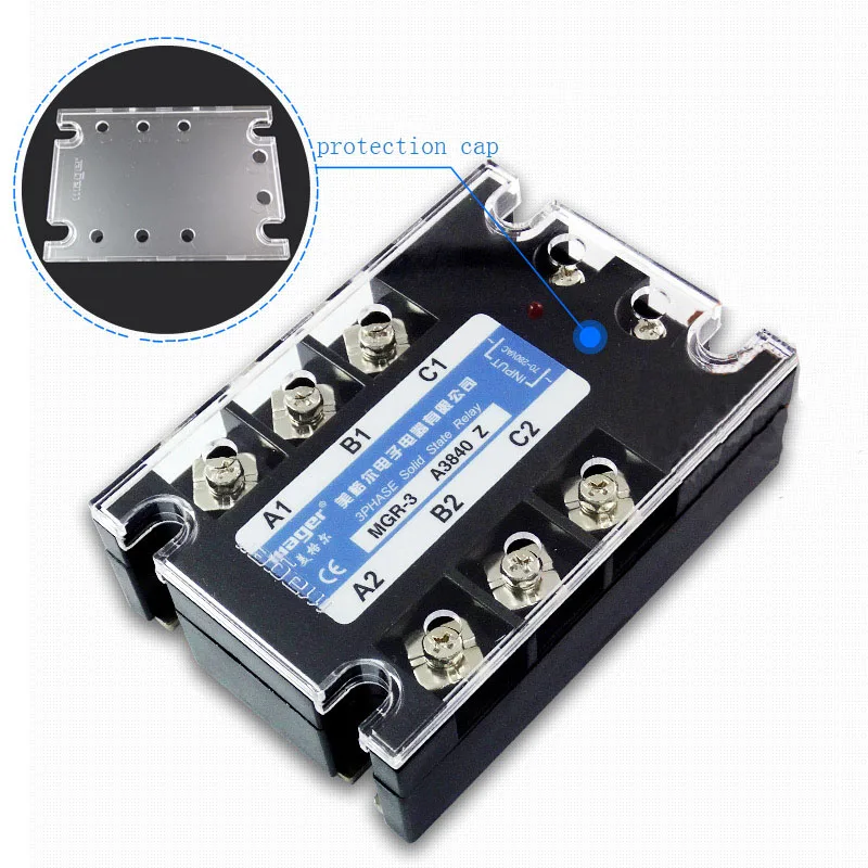 

Free shipping 1pc High quality 40A Mager SSR MGR-3 3840Z AC-AC Three phase solid state relay AC control AC 40A 380V