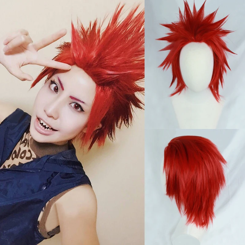 My Boku no Hero Academia Eijirou Kirishima Eijiro Short Red Heat Resistant Cosplay Costume Wig + Wig Cap