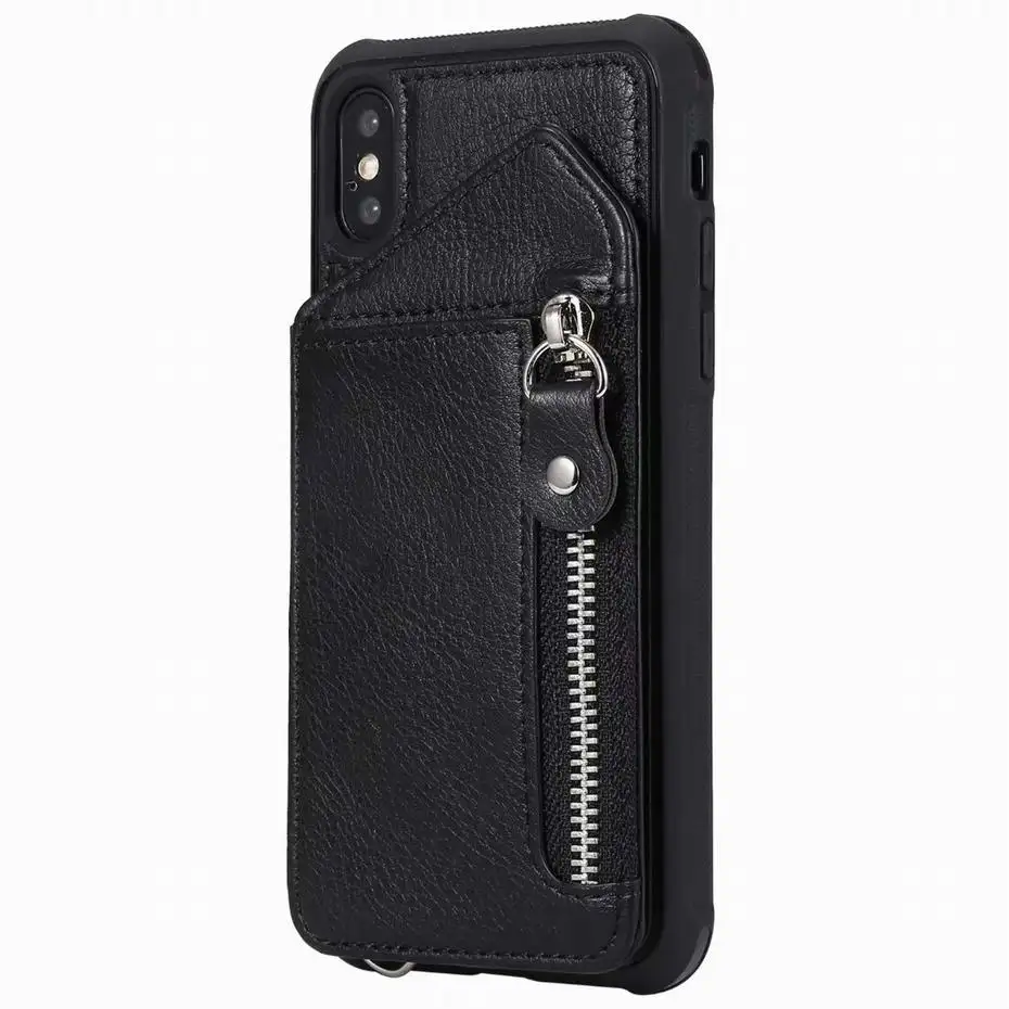 Black Роскошный кожаный чехол-кошелек на молнии с откидной крышкой для IPhone X XS MAX XR 8 7 6 6s Plus 5 5S SE Cards Cash Pocket, Кожаные чехлы-книжки Fundas - Цвет: Black
