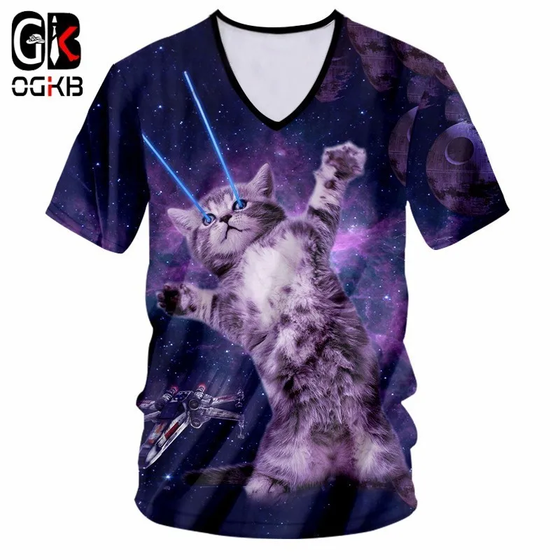 Мужская футболка OGKB летняя с треугольным вырезом и забавным 3d принтом в виде