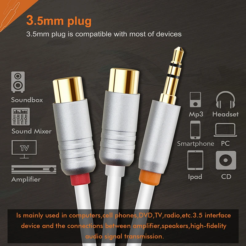 Кабель 2 RCA для 3 5 мм Jack аудио кабель сплиттер Y стерео усилителя домашнего