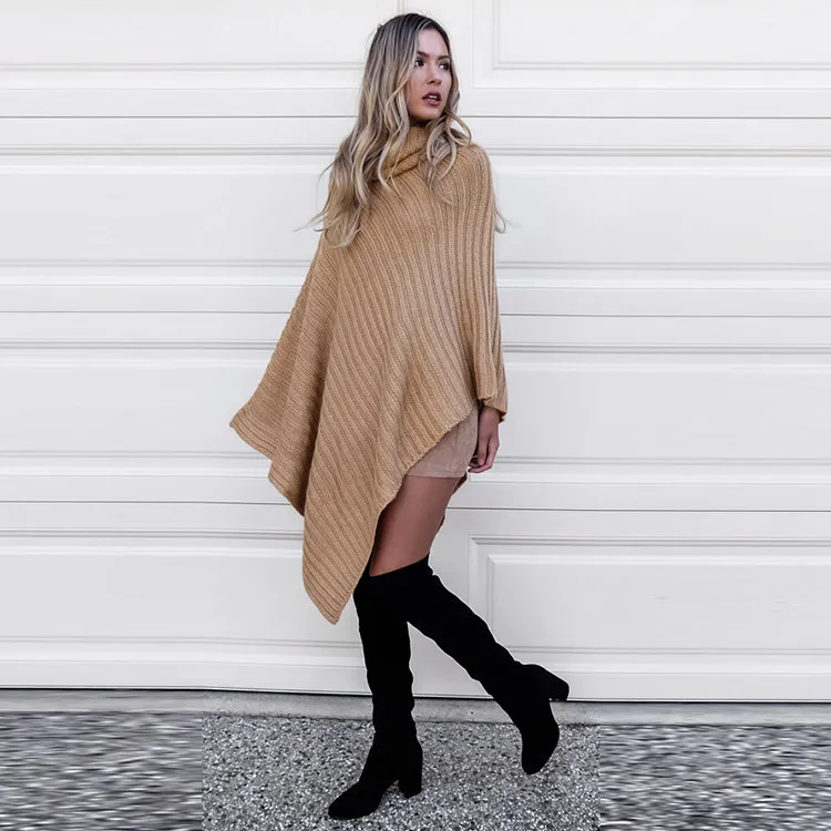 Pullovers Scarf collar Batwing Sleeve Wool Sweater women loose long sleeve Knitted casual solid Fashion cloak cape sweaters | Женская
