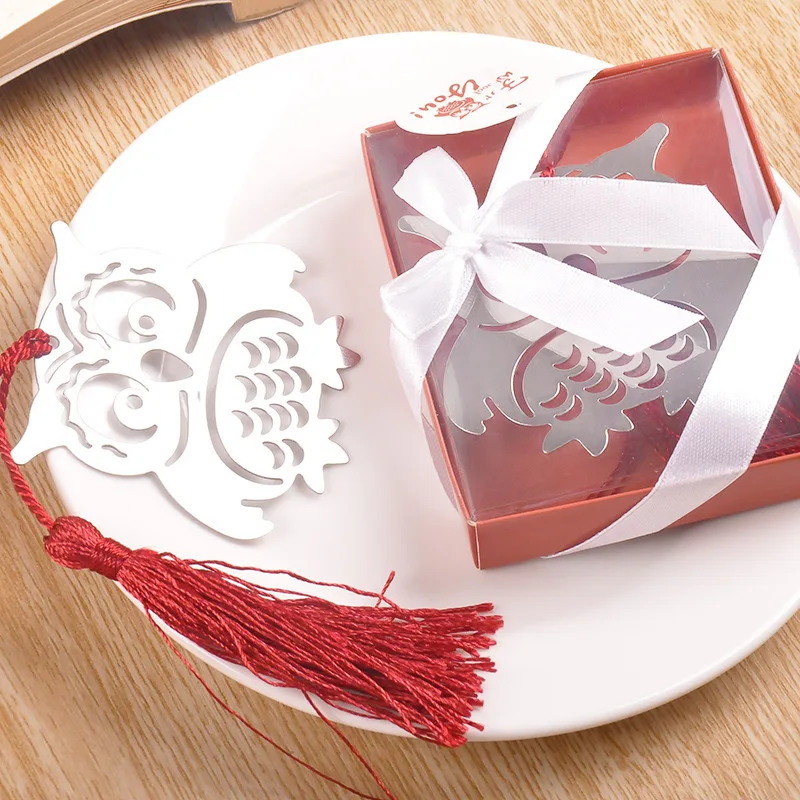 Silver Metal Owl with Red Tassel Craft bookmark Gift Box Packaging Souvenirs Event Birthday Wedding Party Favors Gifts For Guest | Дом и сад