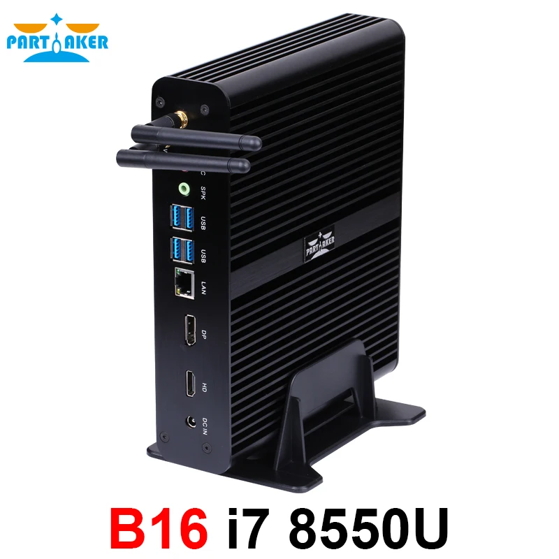 Partaker Fanless Mini PC i7 8565U i7 8559U Kaby Lake 4 Core 8 Threads 2*DDR4 M.2 PCIe Mini Computer Windows 10 Pro DP HDMI HTPC