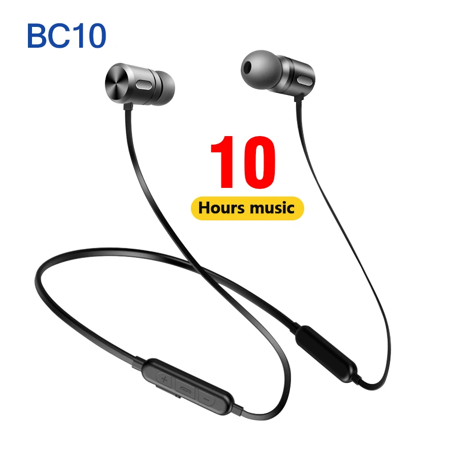 BC10-silver-10H C40W/BC10 Bluetooth наушники беспроводные наушники стерео гарнитура спортивные наушники Bluetooth наушники HiFI бас Hands-free с микрофоном - Цвет: BC10-silver-10H