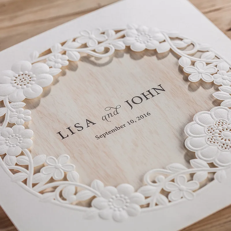 Кружево цветок белый Цвет квадратной формы Свадебное приглашение|Открытки и