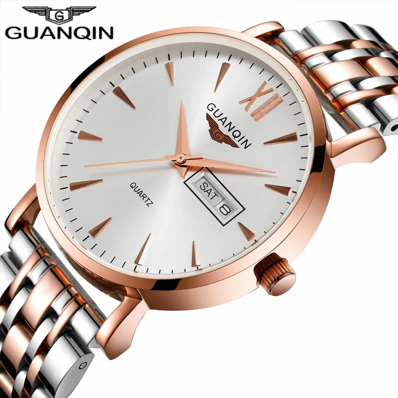 

Часы наручные GUANQIN Мужские кварцевые, модные простые брендовые люксовые, с ремешком из нержавеющей стали