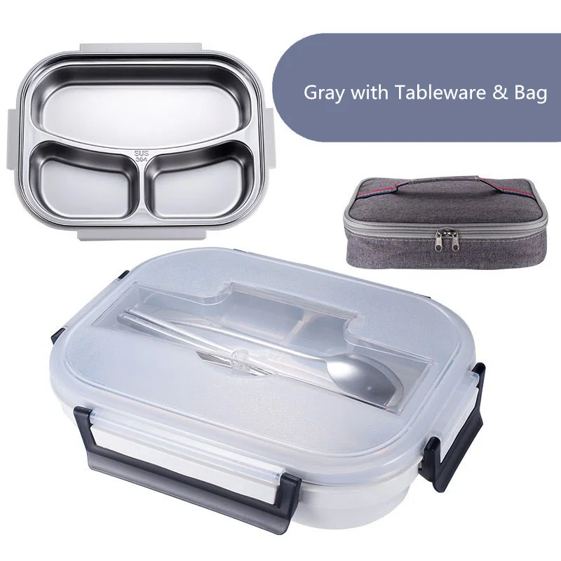 Gray with bag MICCK 304 термальный Ланч-бокс из нержавеющей стали, экологически чистый Бенто-бокс с сумками и столовыми приборами, портативный пищевой контейнер для зимы - Цвет: Gray with bag