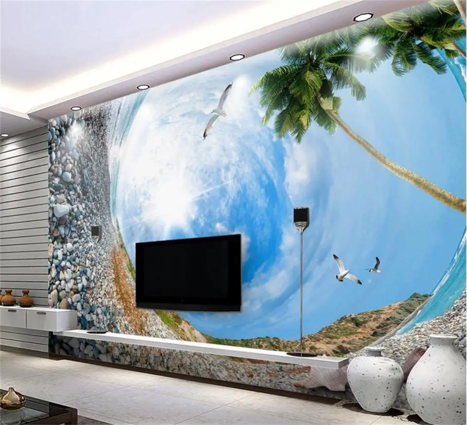 

3d wallpaper custom mural non-woven photo blue sky beach seaview TV background painting 3d wall mural wallpaper for living room