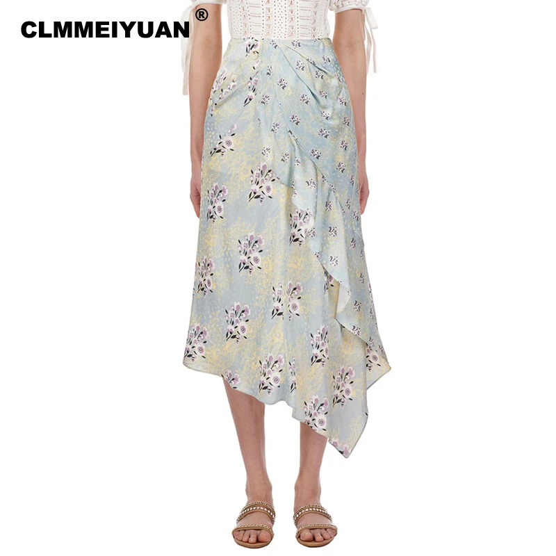 Летняя юбка миди с цветочным принтом женская брендовая модная длинная оборками