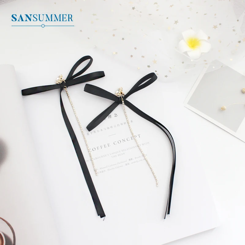 Новые модные женские серьги ленты SANSUMMER розовые черные подвески с бантом