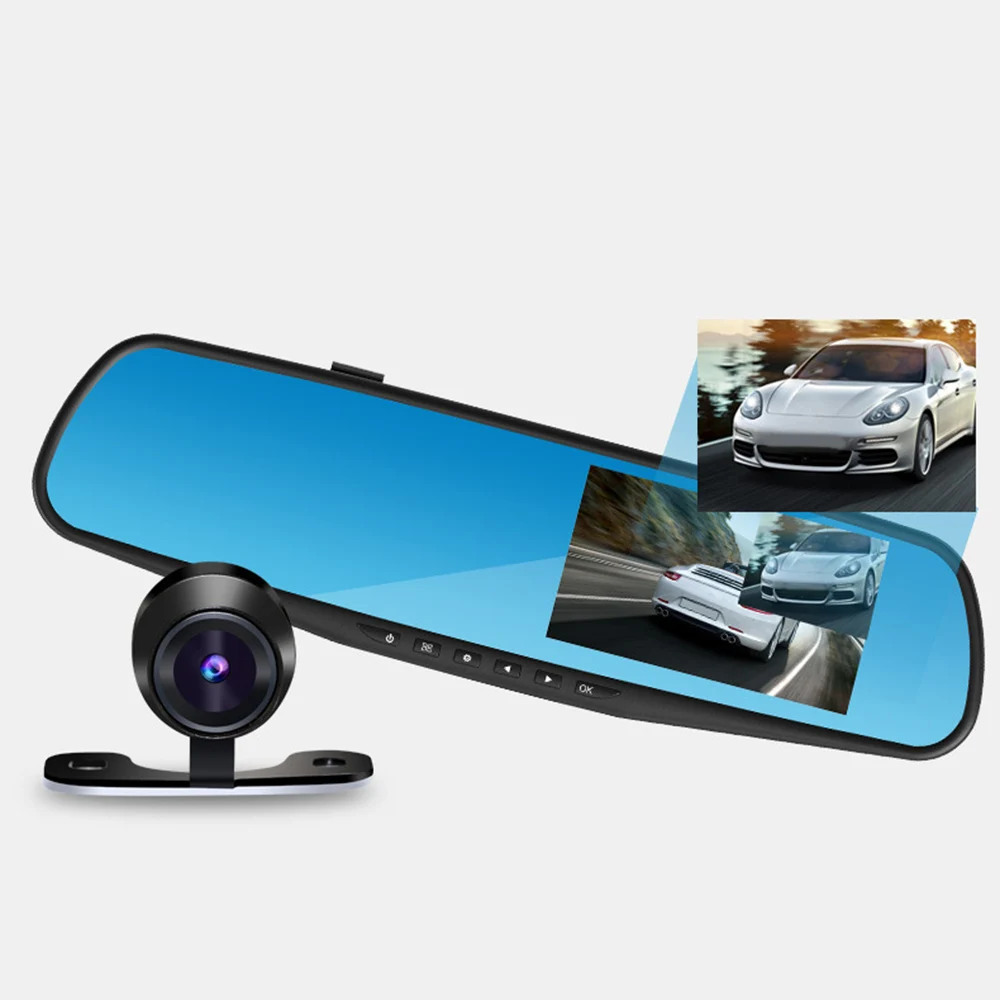 Автомобильная зеркальная видеокамера автомобиля Авто двойной объектив рекордер