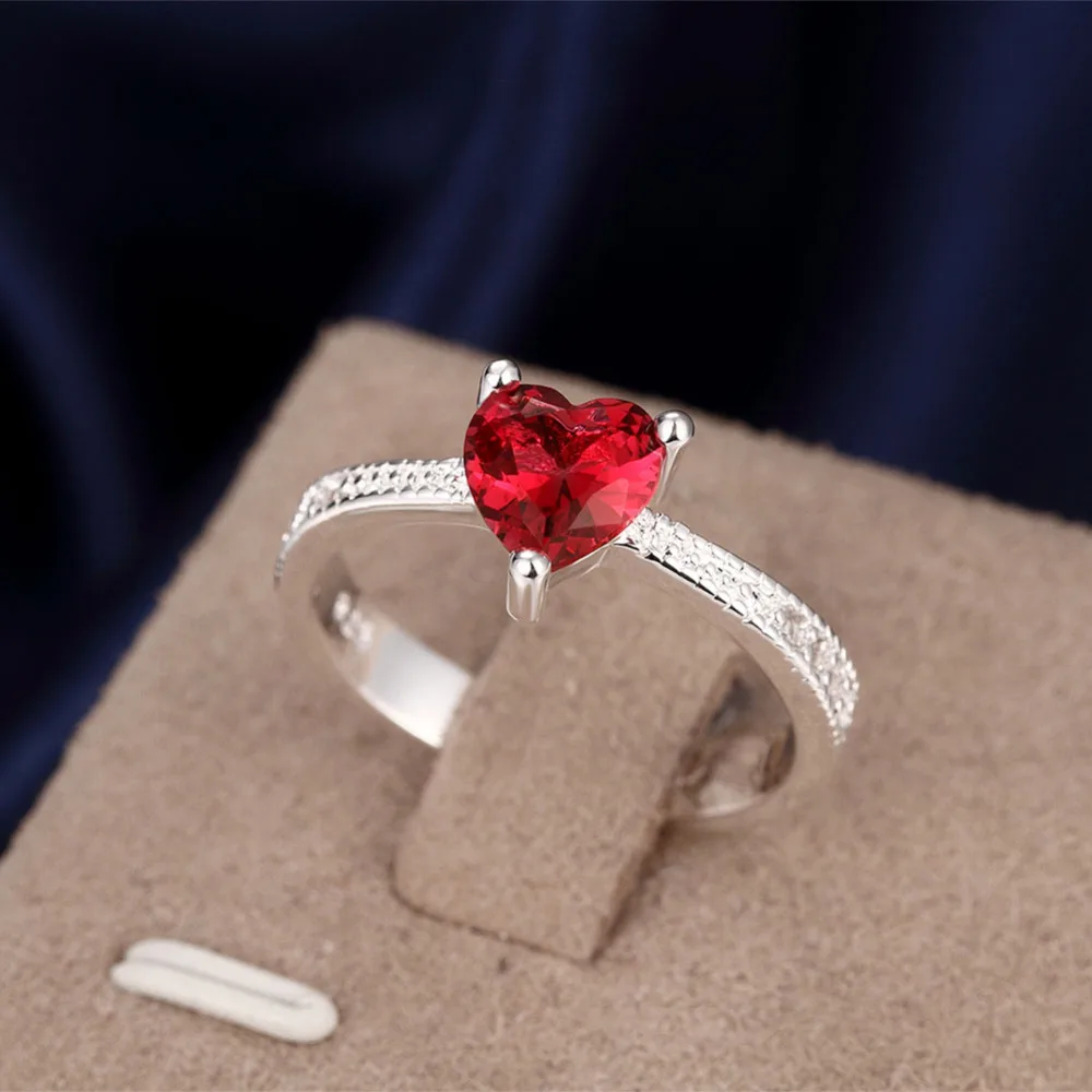 Оптовая продажа кольцо из стерлингового серебра 925 пробы с красным сердцем для