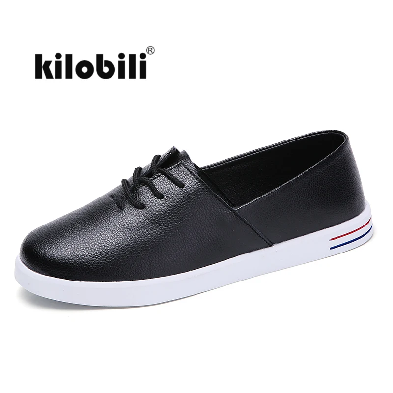 Kilobili/женские кроссовки на плоской подошве кожаная обувь шнурках Прочные