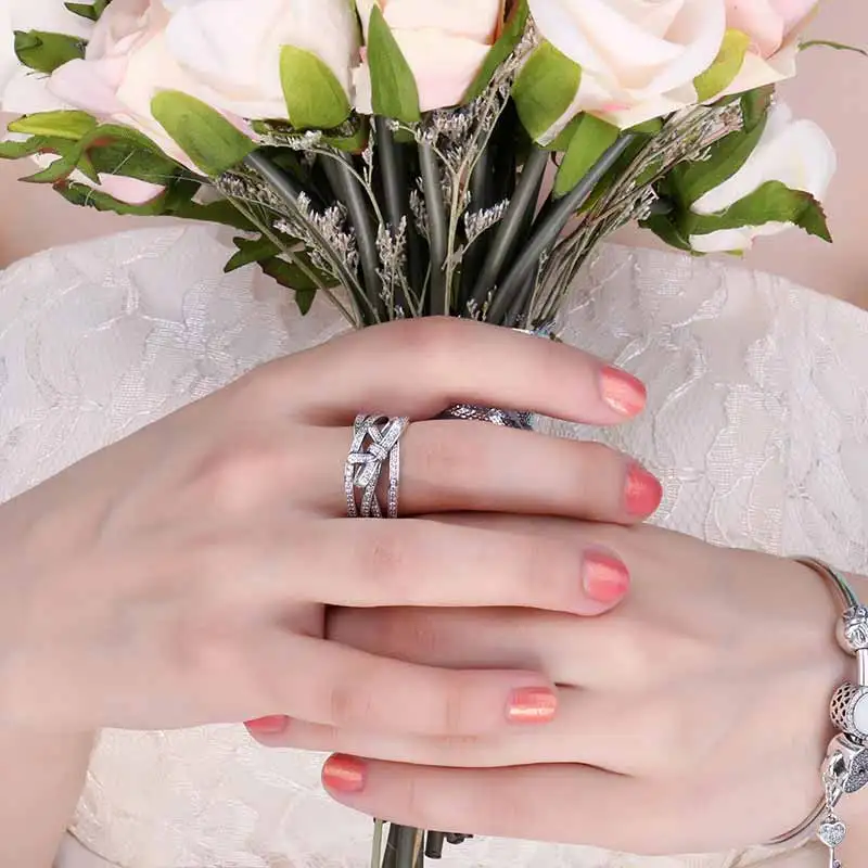 Jewelrypalace стерлингового серебра 925 Intertwined бантом Проложить Кольцо цирконий Лидер
