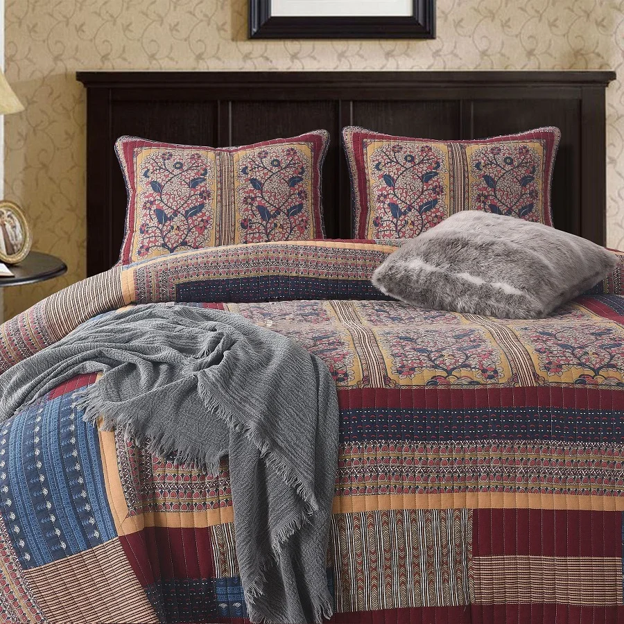 Комплект постельного белья из 3 предметов винтажное лоскутное стеганое одеяло