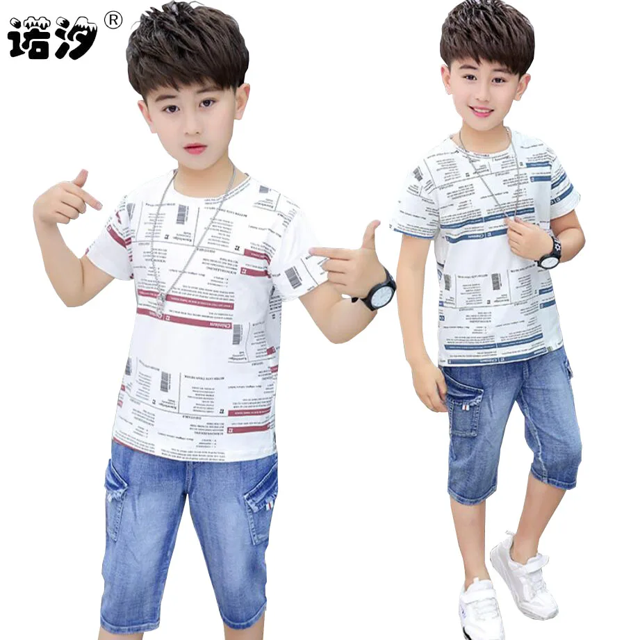 Boys summer clothes sets kids letter t-shirt baby boys cotton O-neck short sleeve shirt 3-11T children tops+pants jeans |