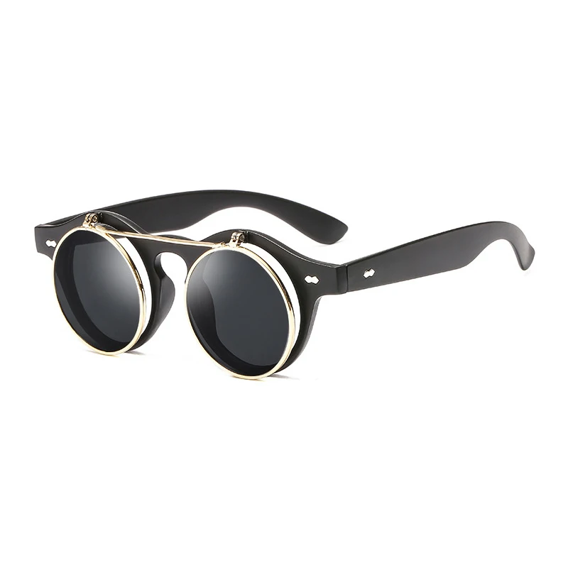 Matte Black SAYLAYO Новые Модные Винтажные Солнцезащитные очки в стиле стимпанк С Откидывающейся Крышкой классические двухслойные дизайнерские солнцезащитные очки с защитой от уф400 лучей - Цвет линз: Matte Black