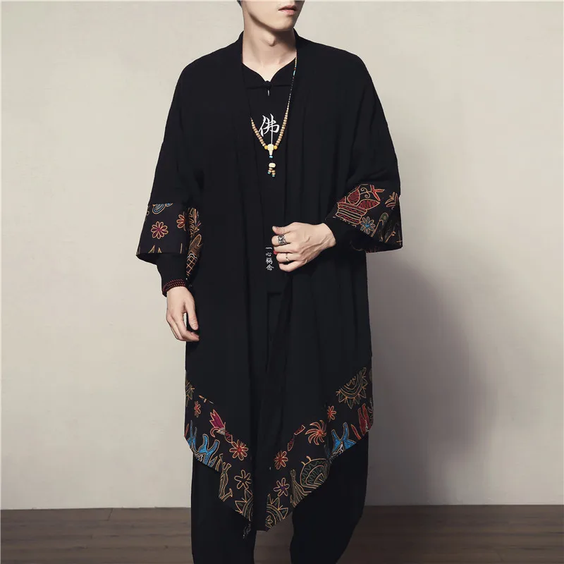 

Windbreaker male archaize large size vintage kimono in the long section coat national wind spring cloak Hanfu Chinese wave