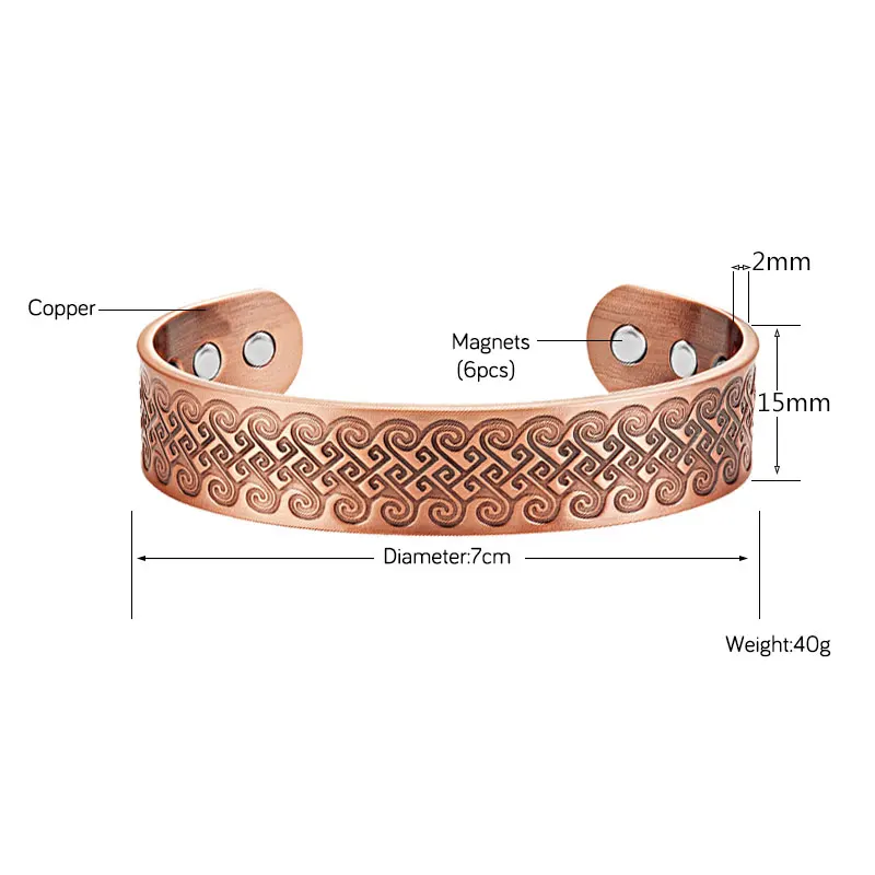 Эскалус винтажный магнитный браслет из чистой меди для мужчин Энергетический