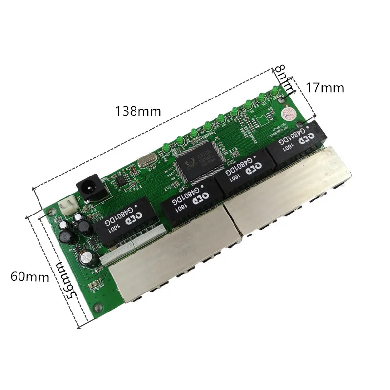OEM PBC 8 портов гигабитный Ethernet коммутатор met pin way header 10/100/1000 m hub 8way power Pcb board schroef