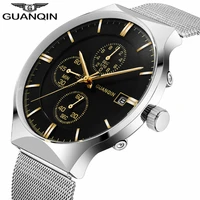 guanqin luxury brand men watch relogio masculino quartz wristwatches thin waterproof mesh stainless steel wristwatch male watch