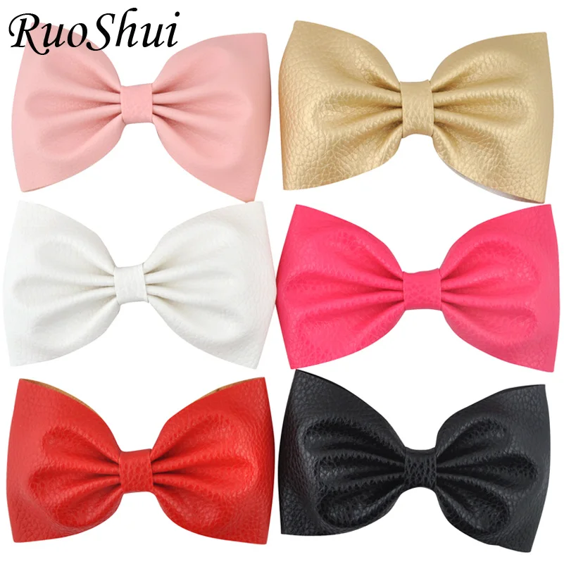 Заколки для волос 5 дюймов из синтетической кожи с бантом 6 цветов аксессуары