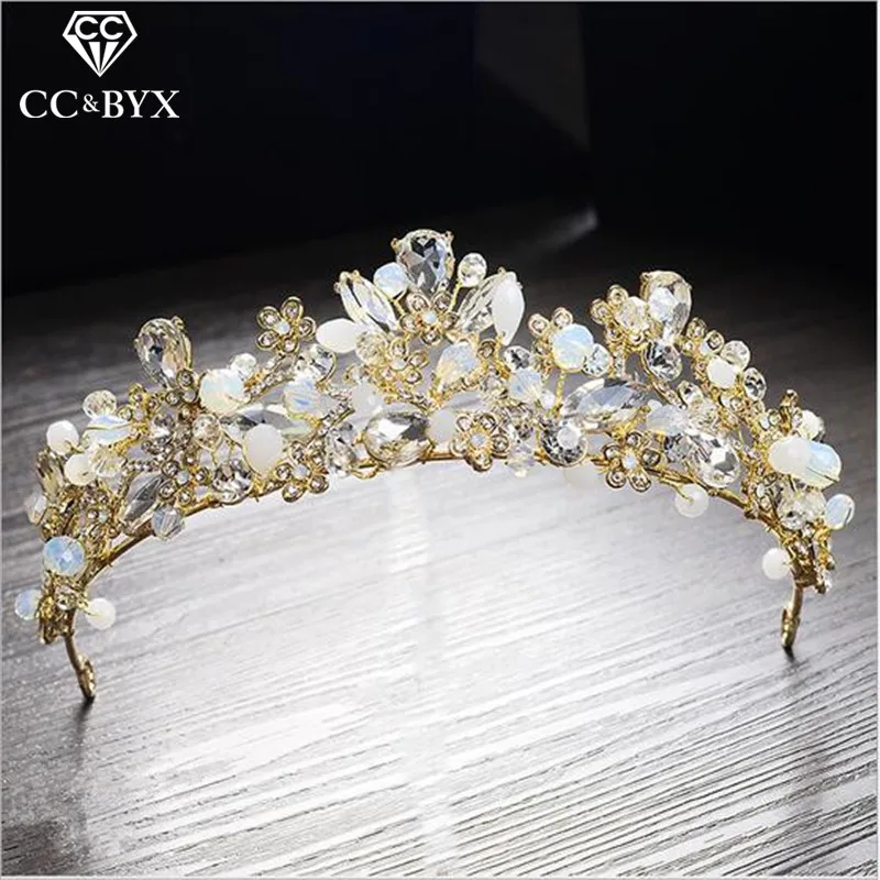 CC диадемы Короны Hairbands Cryatal жемчужные роскошные свадебные аксессуары для волос для женщин партии невесты белое золото-цвет ювелирные изделия HG154