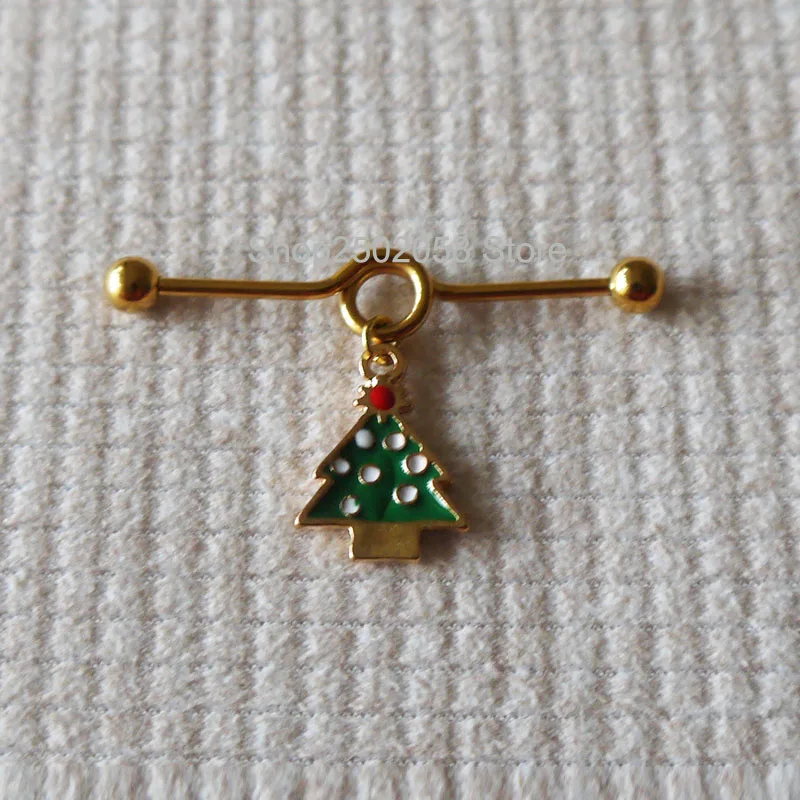 2pcs christmas tree Industrial Barbell Body Jewelry Double Piercing Christmas gift | Украшения и аксессуары