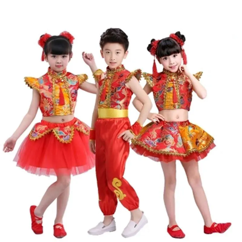 

2018 Traditional Chinese Dance Costume Children National Performing Dance Martial Arts for Girl and Boy Kung Fu Dance Costume