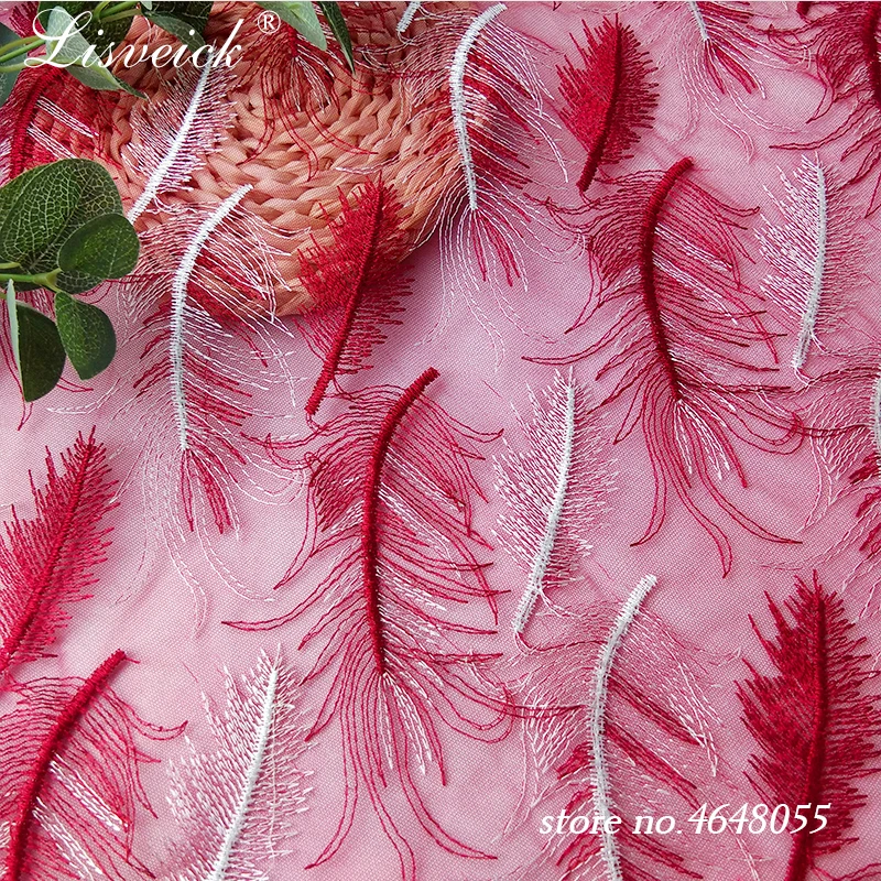 

1yard New retro feather silver silk embroidery fabric fashion women's dress skirt clothes fabric multicolor mesh tulle fabric