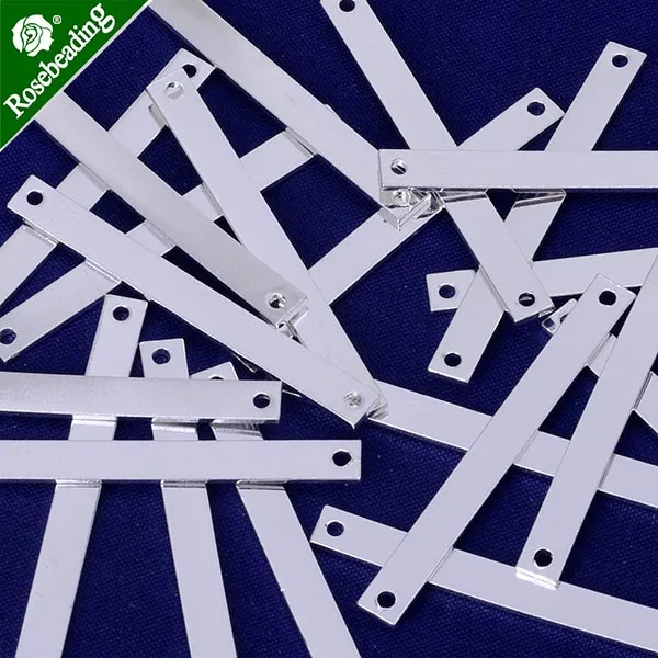 silver plated 4x40 мм латунь прямоугольник штамповки пустой бар с 2 отверстия, ожерелье бар заготовок, имя покрытием, DIY ювелирных изделий, Продано 20 шт./лот - Цвет: silver plated