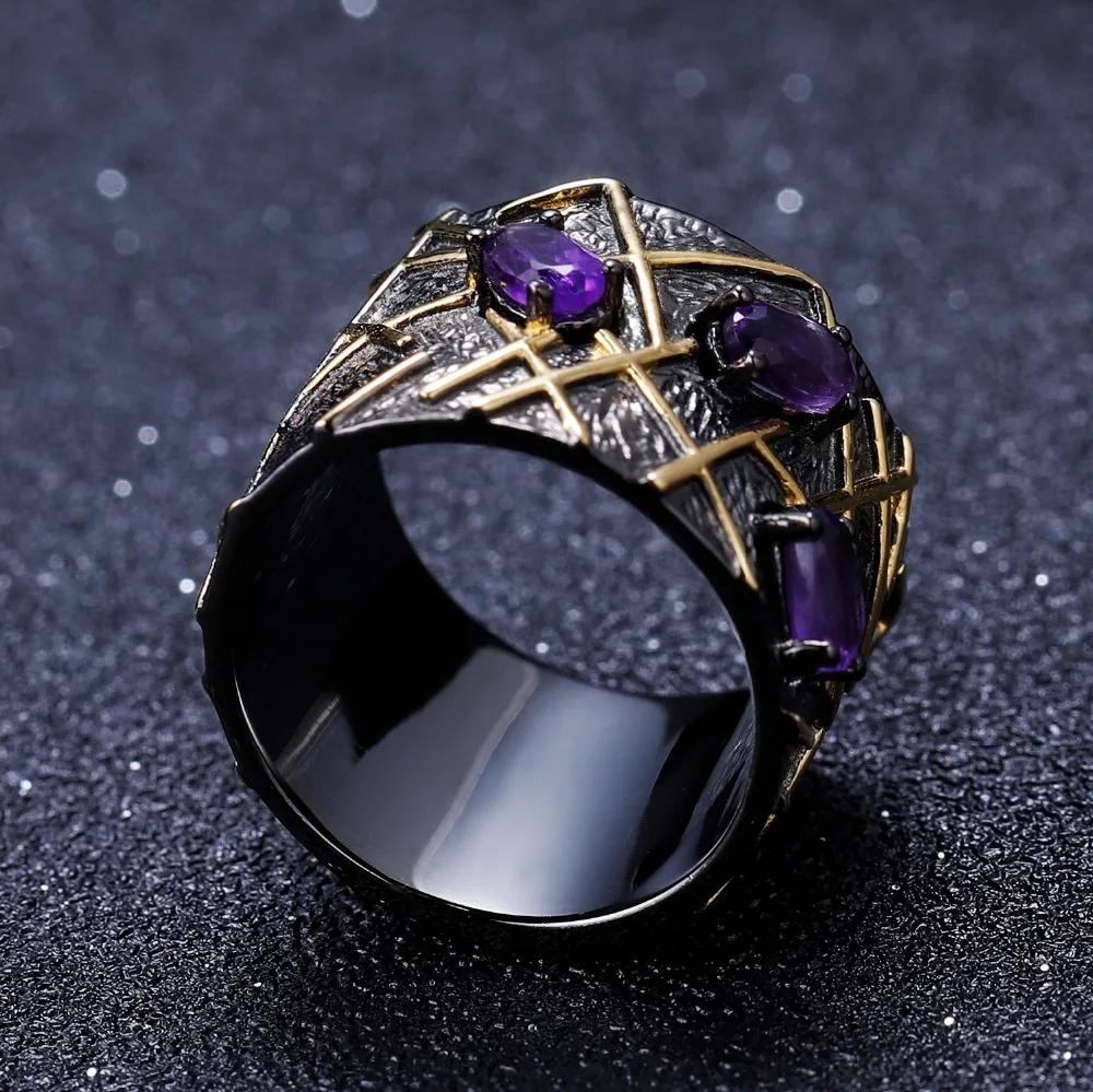 GEM'S BALLET Natural Amethyst Gemstones Ring Pure 925 Sterling Silver Original Handmade Round Rings for Women Engagement Jewelry |