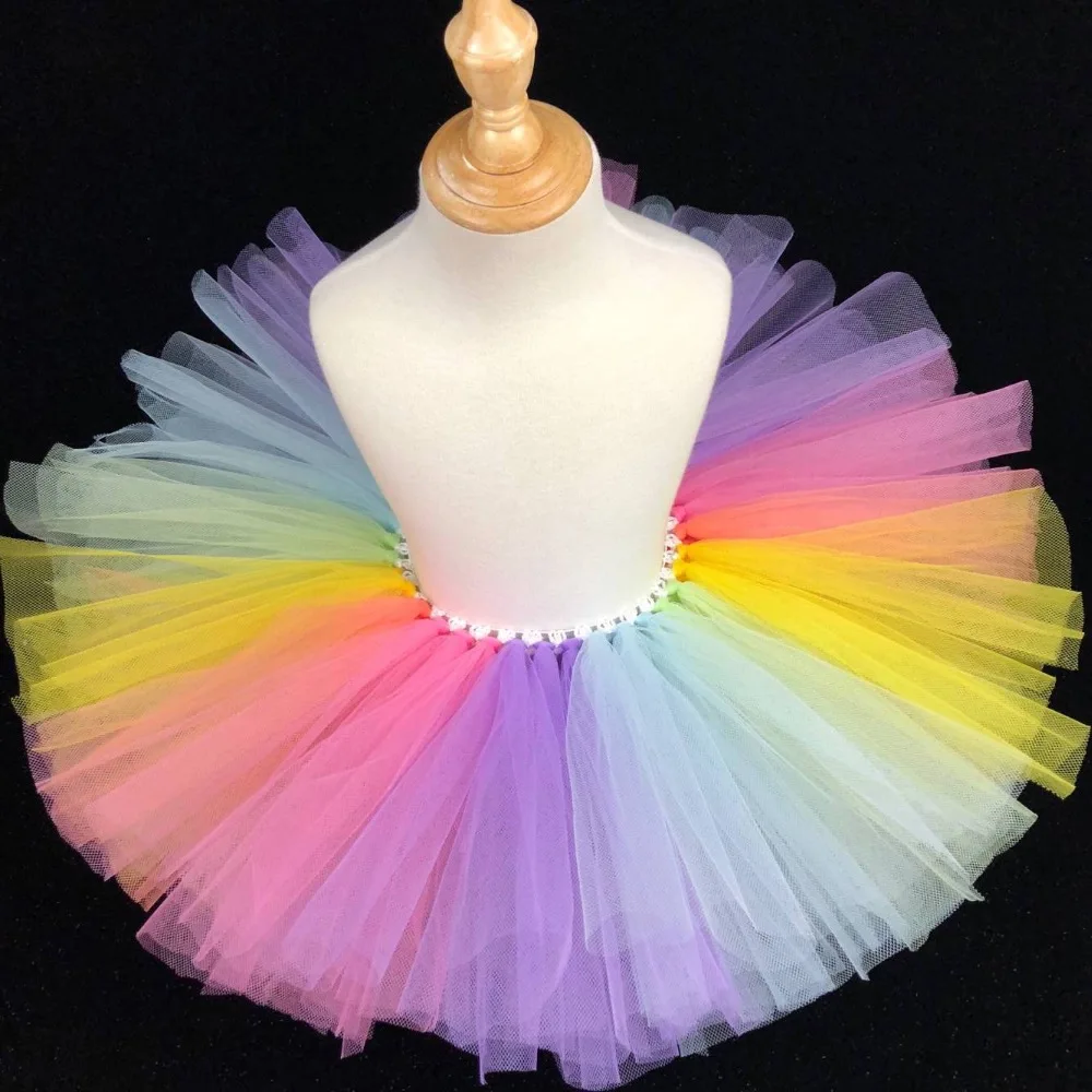 

Rainbow Tutu Skirts Baby Girls Crochet 3Layers Fluffy Tulle Skirt Kids Ballet Dance Pettiskirts Children Party Skirt Underskirts