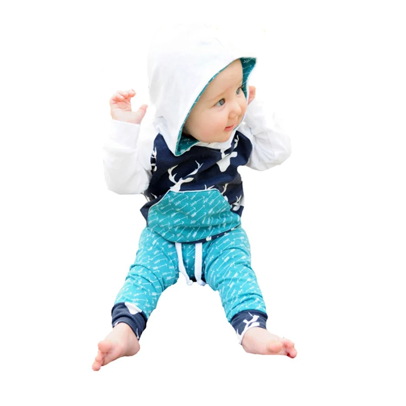 

SOSOCOER Boy Clothing Sets Autumn Cartoon Deer Hooded T Shirt+Arrow Pants Baby Clothes Christmas Reindeer Girl Clothing Set