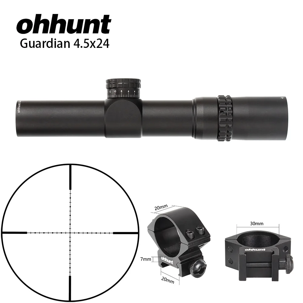 Ohhunt Guardian 4,5x24 охотничий прицел 30 мм трубка тактическая Оптика прицел 1/2 половина охотничий прицел турреты Сброс прицел - Цвет: with picatinny rings