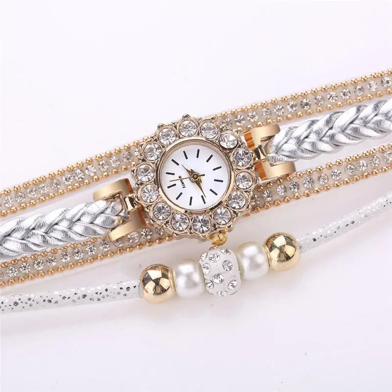 

New Fashion Casual Quartz Women Rhinestone Watch zegarek damski Braided Leather Bracelet Watch Relogio Feminino Gift 2018 #C