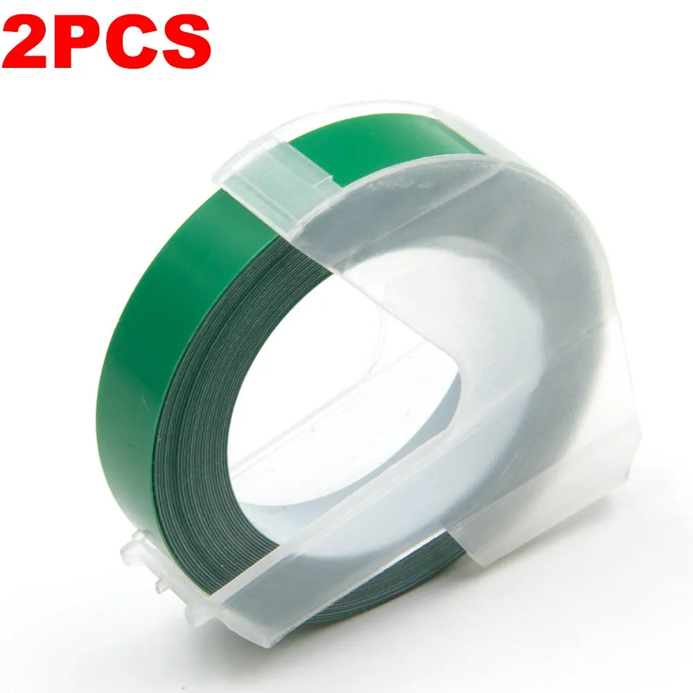 White on Green Absonic 2 рулона 9 мм 3D для тиснения, из ПВХ ленты этикеток совместимый с dymo 1610 1880 12965 ручные принтеры этикеток для Motex E101 производитель этикеток - Цвет: White on Green