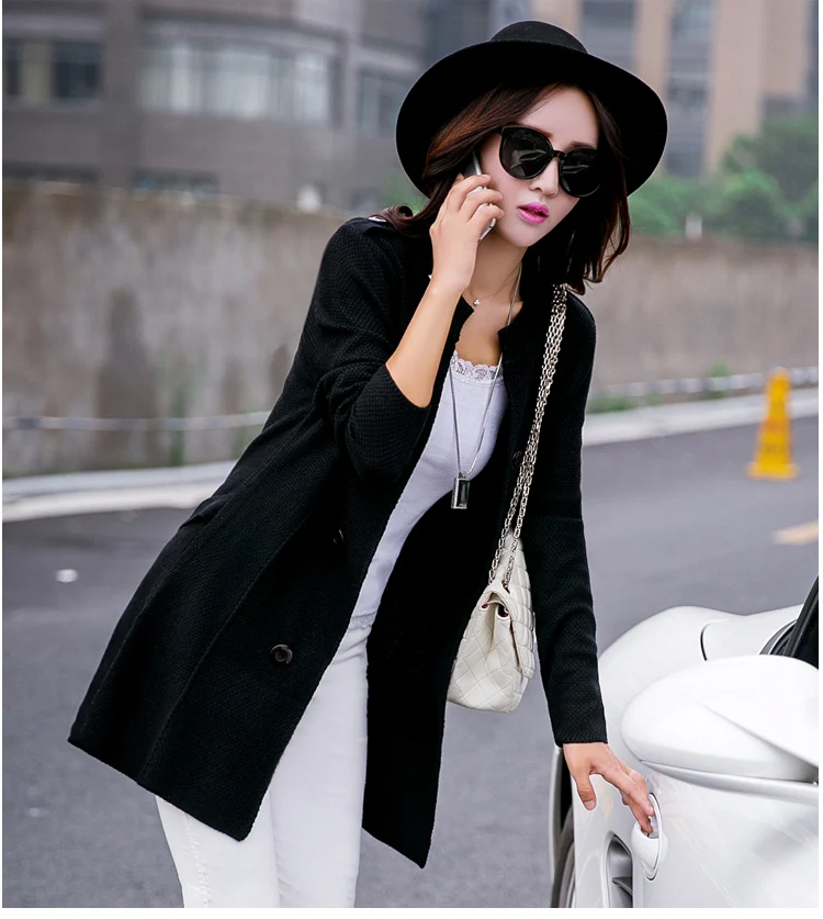 

Women's Cashmere Wool Cardigan Long Sleeve O-neck Autumn Winter Tops Knitted Sweater Cardigans Outerwear Ladies Coat
