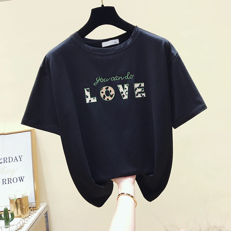 Camisetas Mujer женские футболки с вышивкой 2019 летняя модная футболка женская коротким