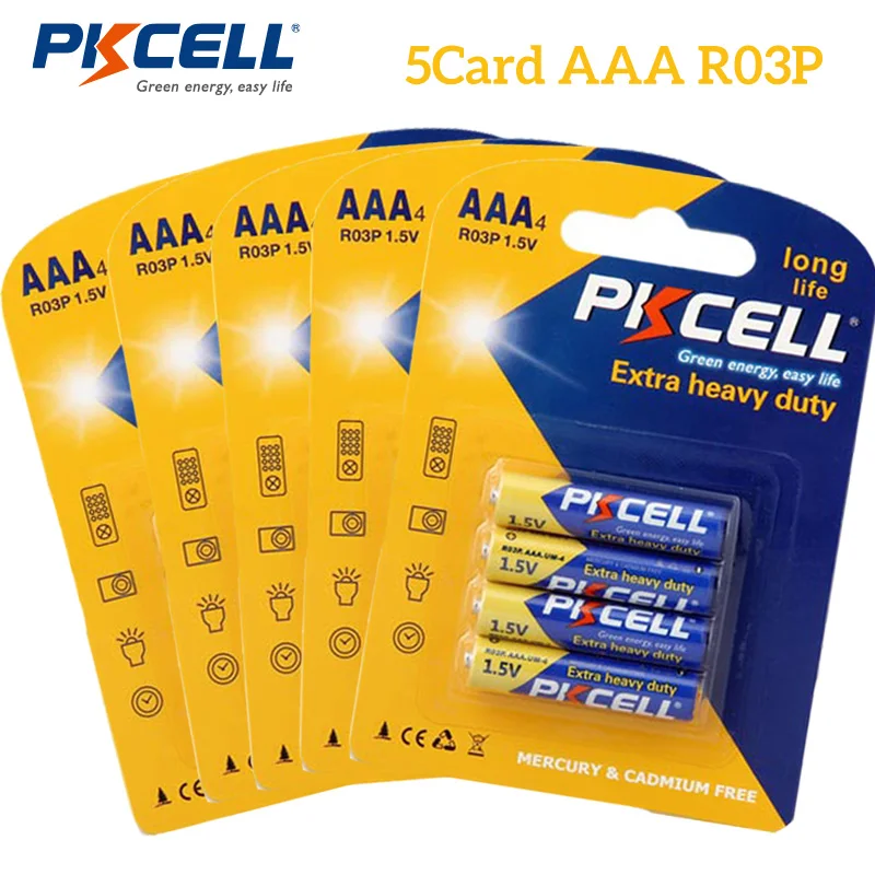 PKCELL 20 шт/5 карт супер сверхмощные сухие одноразовые батареи R03P 1 5 В AAA батарея 3A